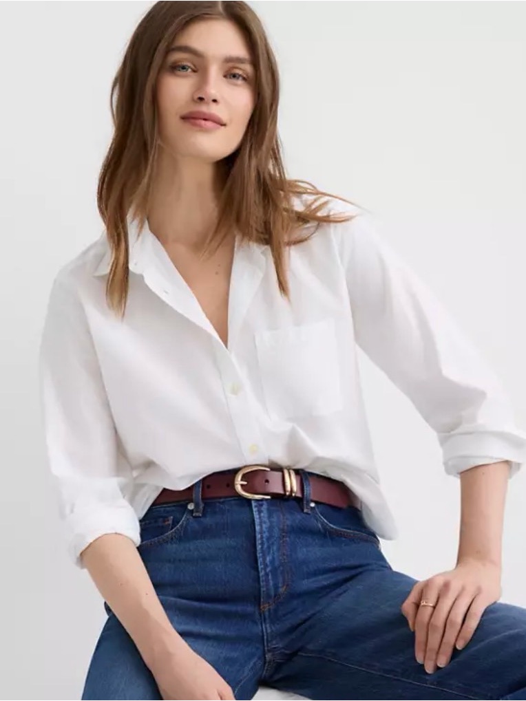 Loft Relaxed Cotton Blend Every Day White Button-Up Shirt